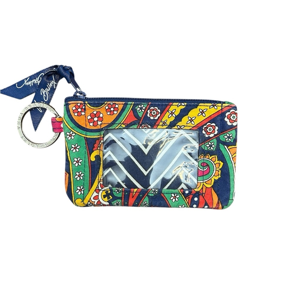 Vera Bradley Venetian Paisley Retired Zip Photo ID Case Coin Purse Key Ring